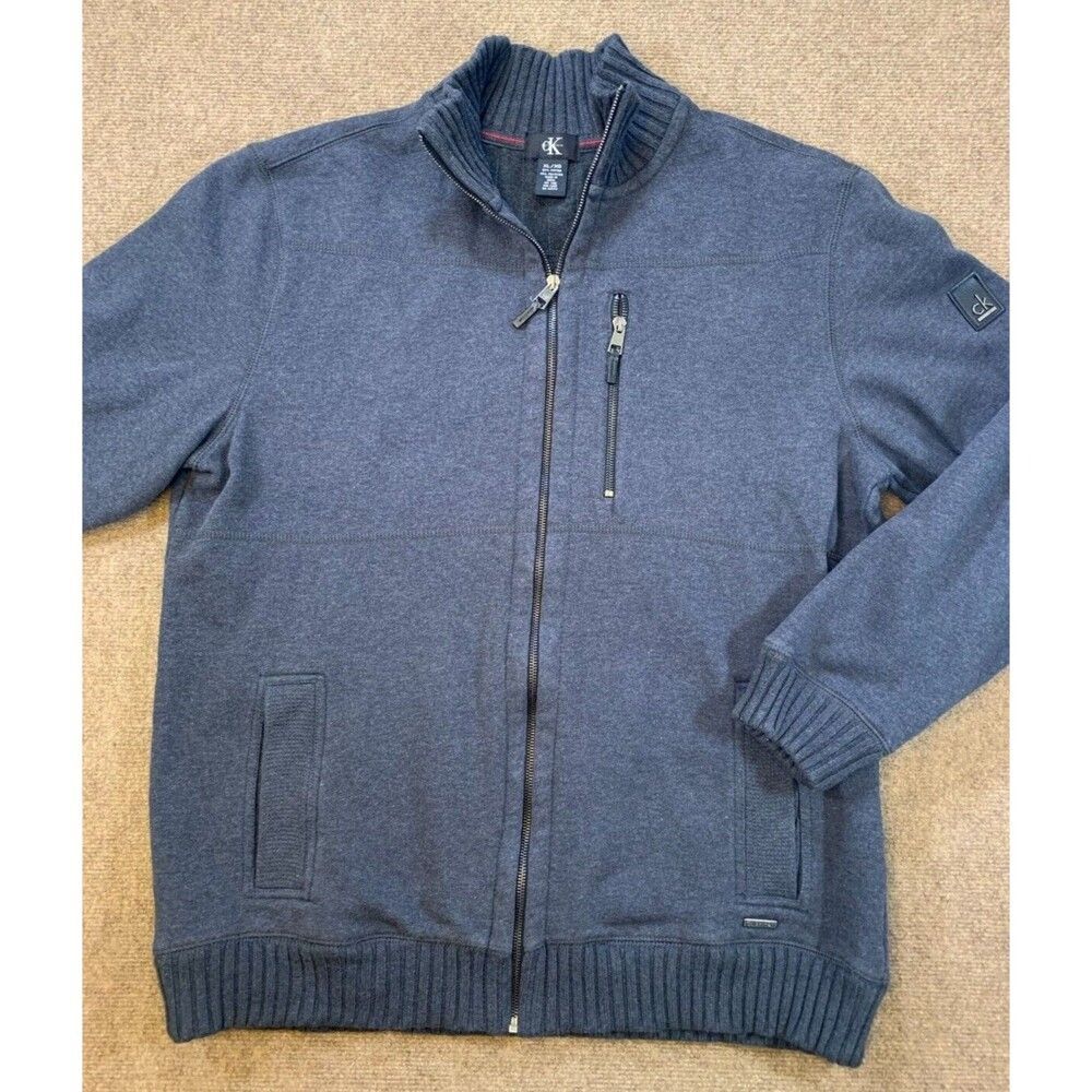Calvin Klein Jacket Mens XL Ribbed Mock Neck Sweater Full Zip Long Sleeve